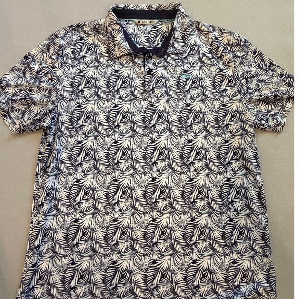 Black Clover Tropical Palm Leaf Performance Golf Polo Shirt XXL Blue White